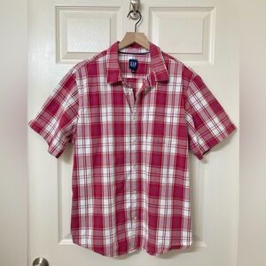 GAP Men’s Red White Blue Plaid Short Sleeve Button Up Shirt 2X Summer Picnic BBQ
